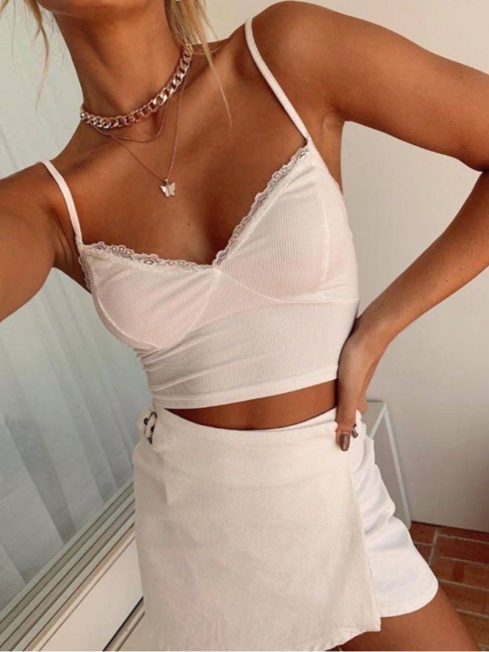 Princess Polly Ribbed Lace-Trim Cami